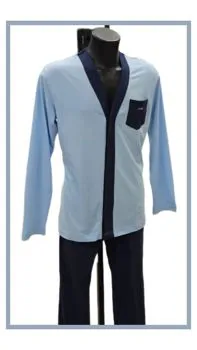 Pigiama cotone aperto azzurro