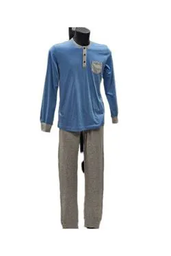Pigiama serafino azzurro cotone
