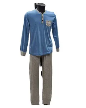 Pigiama serafino azzurro cotone