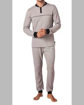Pigiama caldo cotone grigio-nero